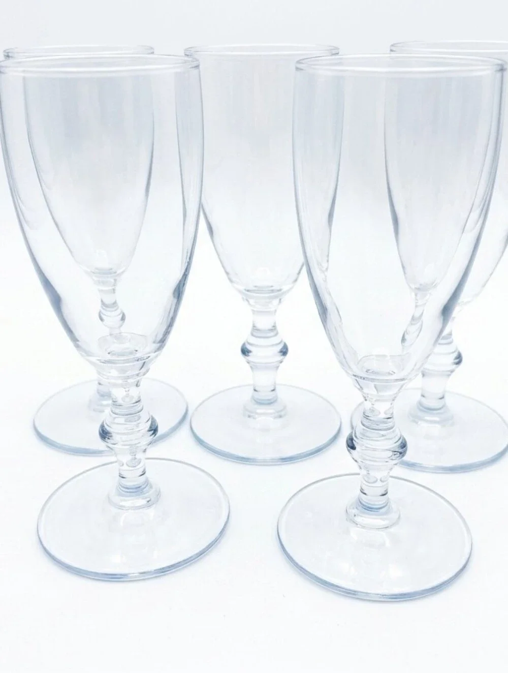 Vintage Clear Glass Footed Cordial Stemware - Set of 5 Elegant Wine Glasses